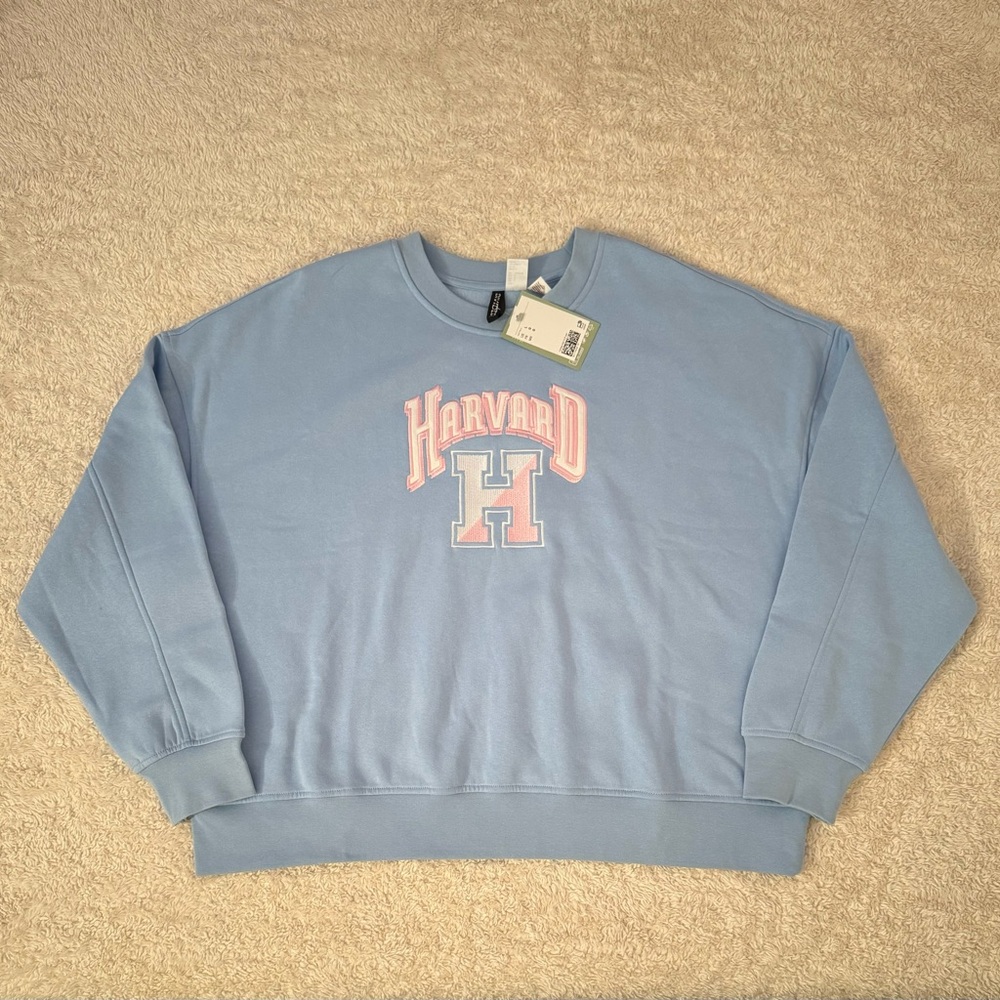 H&M Harvard Preppy Blue & Pink Crewneck Sweatshirt